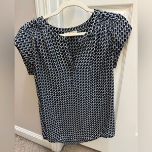 Navy and White Patterned Blouse